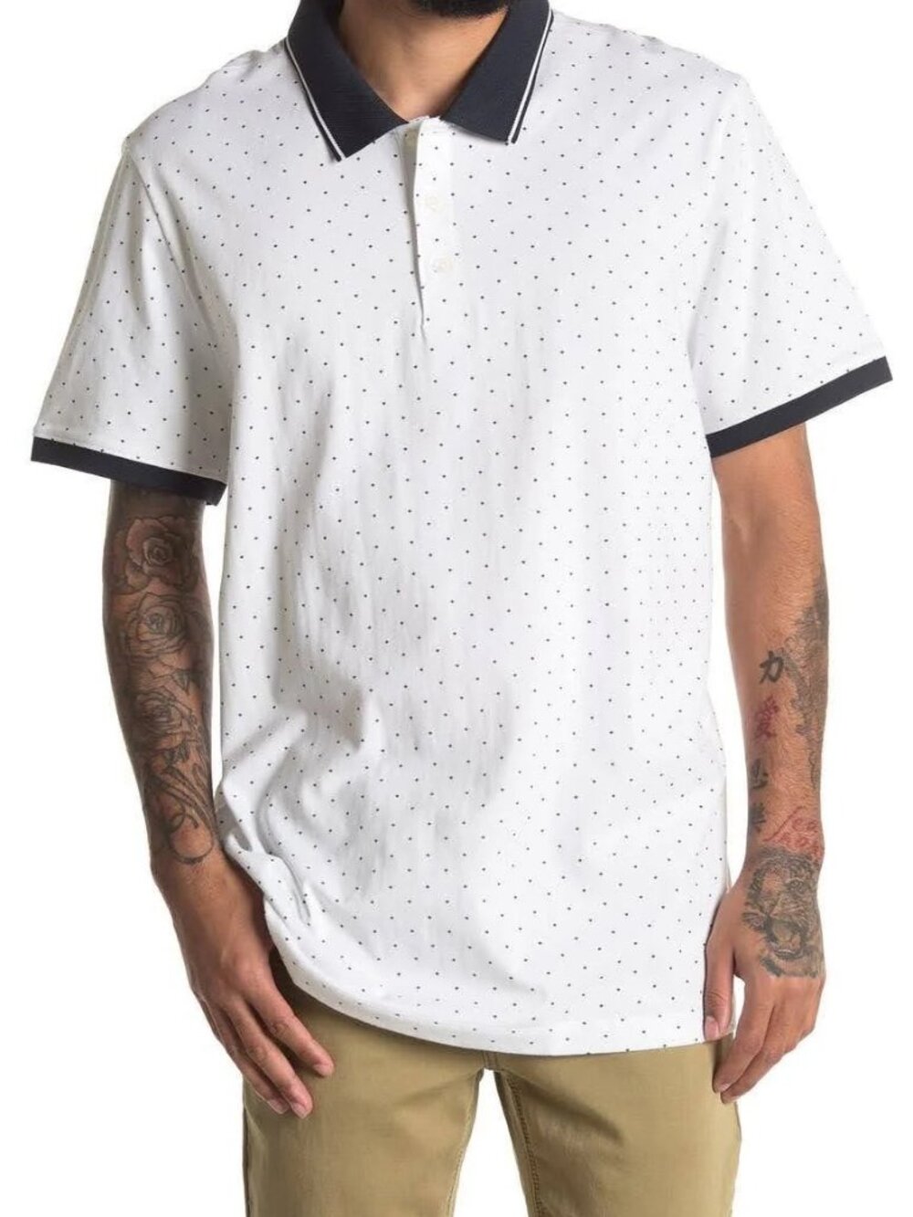 Perry Ellis White and Navy Dot Polo/1324